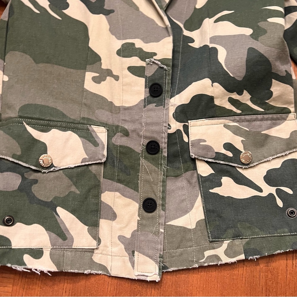 Zadig & Voltaire Virginia Camo Raw-Edge Button-Front Cotton Blazer Jacket‎ Large - Picture 12 of 16